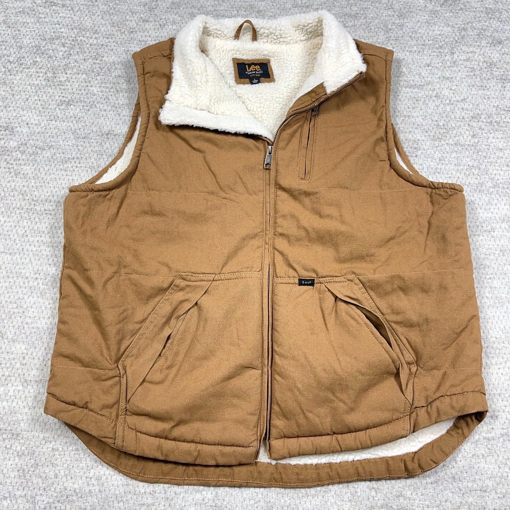 Lee Vest Men Large Brown Duck Canvas Sherpa Lined Premium Work Wear Jacket